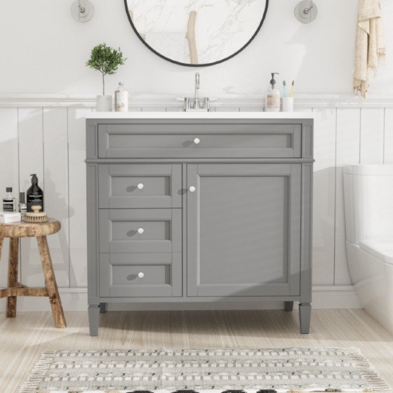 36 inch Bathroom Vanity with Top Sink, Modern Bathroom Storage Cabinet with 2 Drawers and a Tip-out Drawer, Single Sink Bathroom Vanity | FAME OEM Bathroom Vanity Manufacturer — FAME OEM bathroom vanity