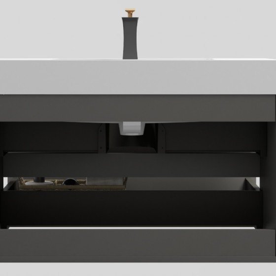 36 inch Gray Bathroom Vanity with Sink, Large Storage Wall Mounted Floating Bathroom Vanity for Modern Bathroom, One-Piece White Sink Basin without Drain and Faucet, Pre-assembled view 3
