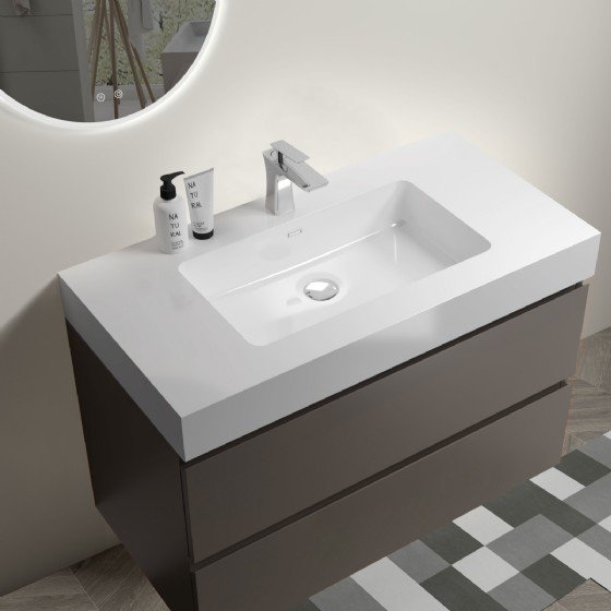 36 inch Gray Bathroom Vanity with Sink, Large Storage Wall Mounted Floating Bathroom Vanity for Modern Bathroom, One-Piece White Sink Basin without Drain and Faucet, Pre-assembled view 4