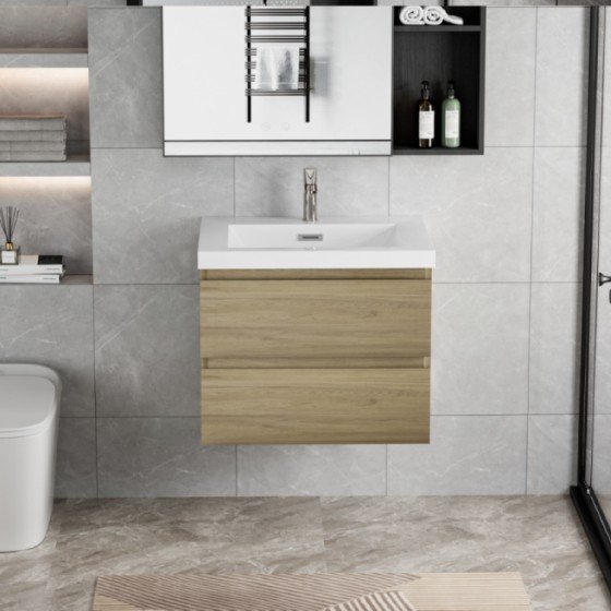 30 inch Floating Bathroom Vanity with Sink, Modern Wall-Mounted Bathroom Storage Vanity Cabinet with Resin Top Basin and Soft Close Drawers, Natural Oak | FAME OEM Bathroom Vanity Manufacturer — FAME OEM bathroom vanity