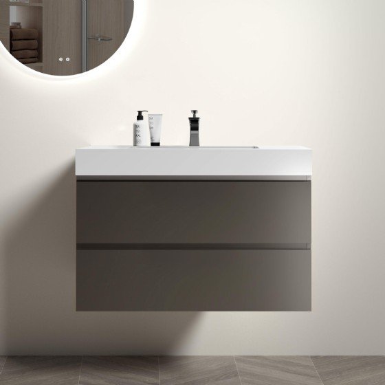 36 inch Gray Bathroom Vanity with Sink, Large Storage Wall Mounted Floating Bathroom Vanity for Modern Bathroom, One-Piece White Sink Basin without Drain and Faucet, Pre-assembled | FAME OEM Bathroom Vanity Manufacturer — FAME OEM bathroom vanity