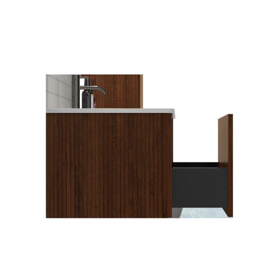 30 inch Striped Walnut Bathroom Vanity with White Ceramic Sink, Wall Mounted Floating Bathroom Vanity for Modern Bathroom, Pre-assembled view 2