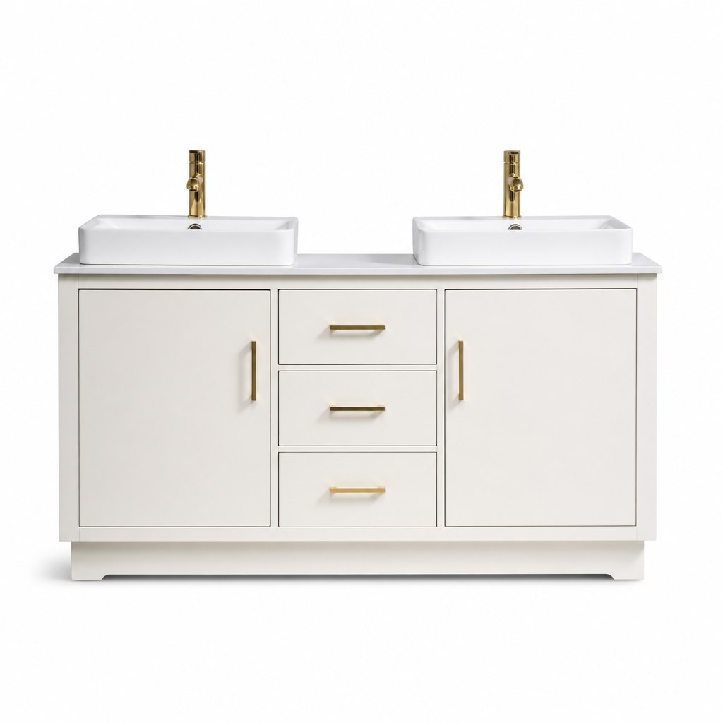 MP-1701 48 Inch MDF PVC Melamine Bathroom Vanities Double Sink Painting PVC Filming Melamine | FAME OEM Bathroom Vanity Manufacturer — FAME OEM bathroom vanity