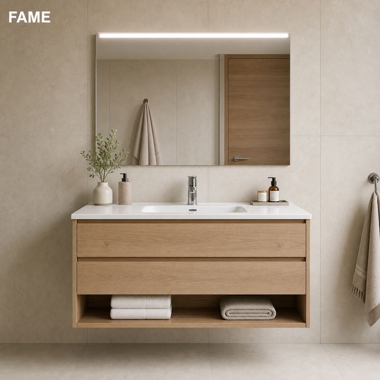 White Oak 800mm Mirror Cabinet Vanity