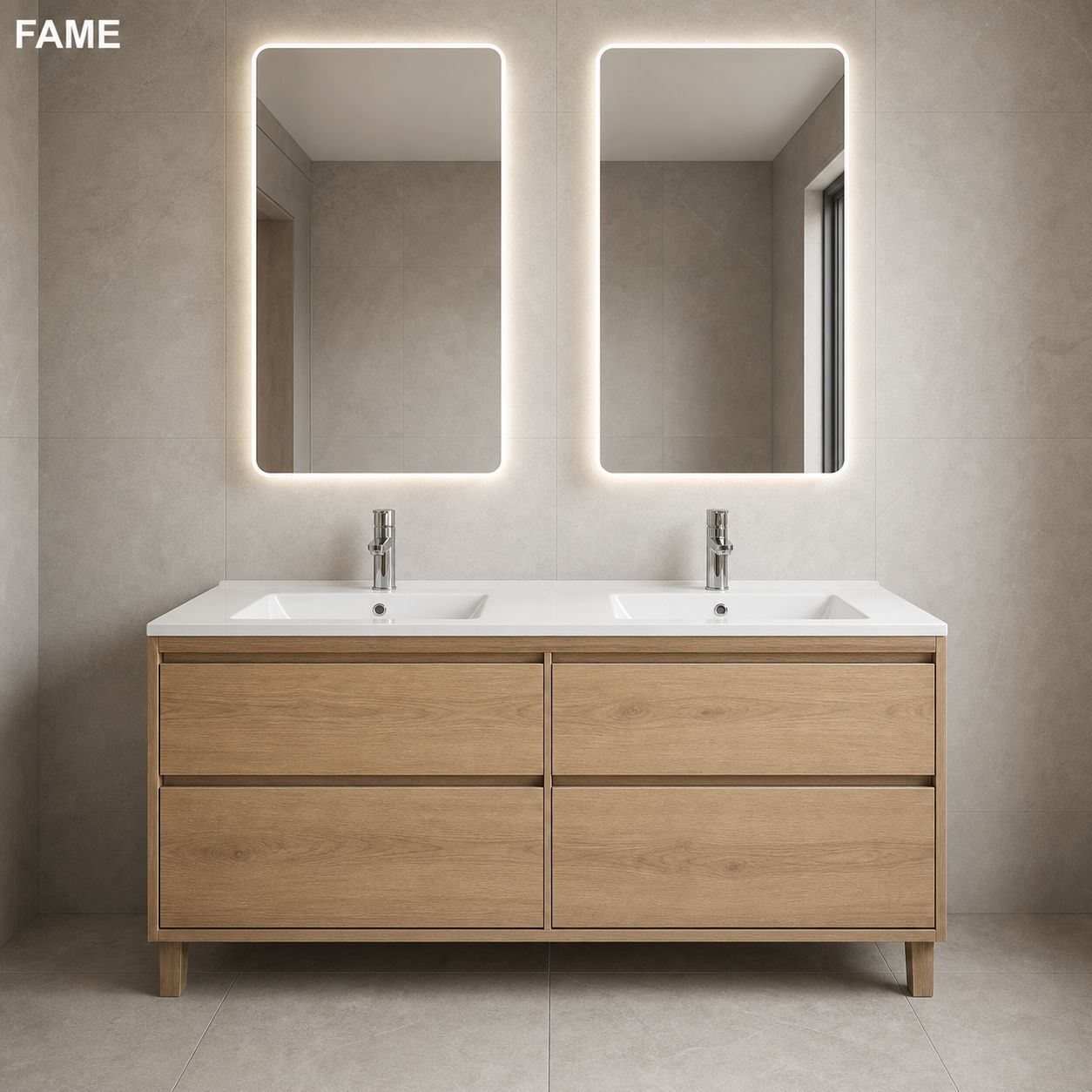 Warm Oak 900mm Floating LED Vanity