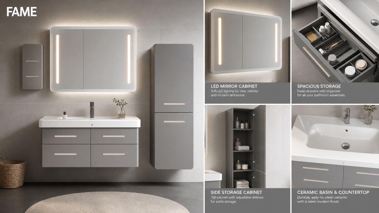 Global &middot; Gray White Storage + LED Mirror