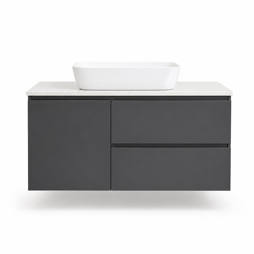 1000mm Anthracite Handleless Wall-Hung Vanity — Quartz Top + Ceramic Basin — FAME bathroom cabinet manufacturer