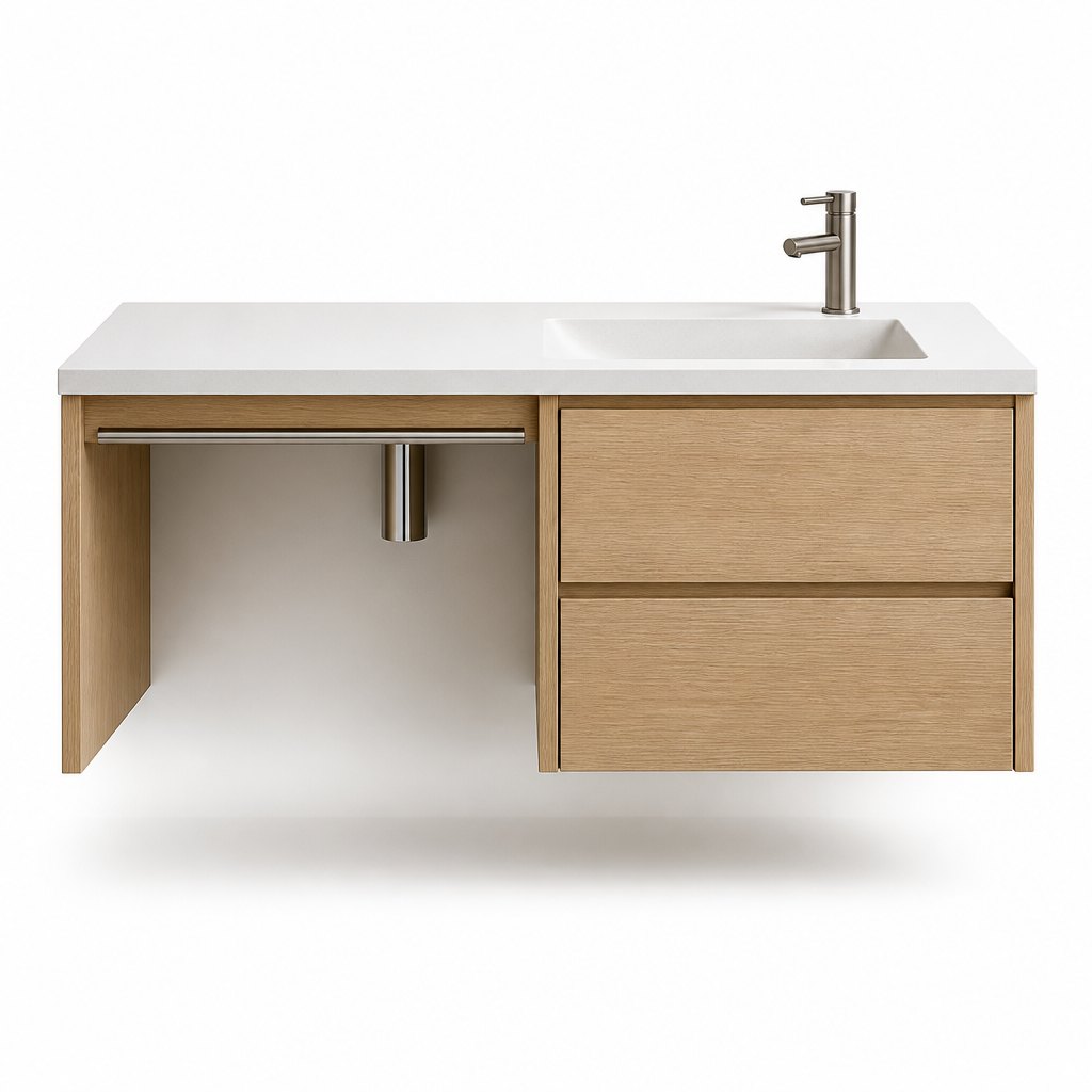1000 mm Barrier-Free Wall-Hung Vanity — Natural Oak with a Cast-Mineral Basin — FAME bathroom cabinet manufacturer