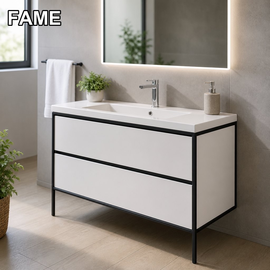 1000mm Black Metal-Trim Vanity — Graphic Framed Profile in a real bathroom setting