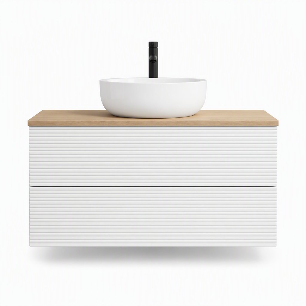 1000mm Horizontal-Groove Vanity — Ribbed Drawer Texture — FAME bathroom cabinet manufacturer