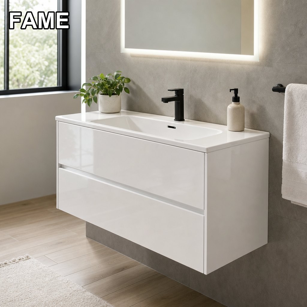 1000mm PVC Gloss Vanity — Fully Waterproof, High Gloss in a real bathroom setting