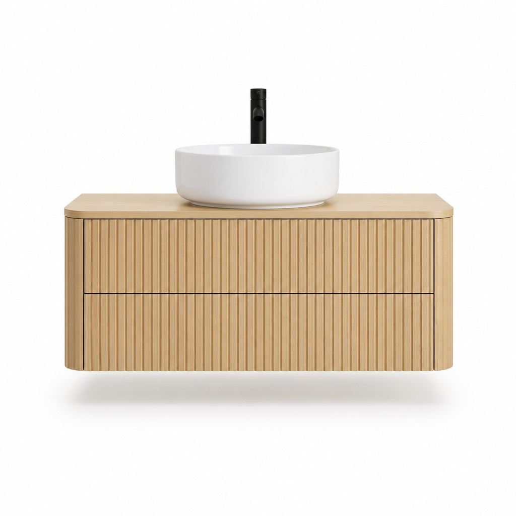 1000mm Slat-Edge Rounded Vanity — Slatted Maple, Soft Corners — FAME bathroom cabinet manufacturer
