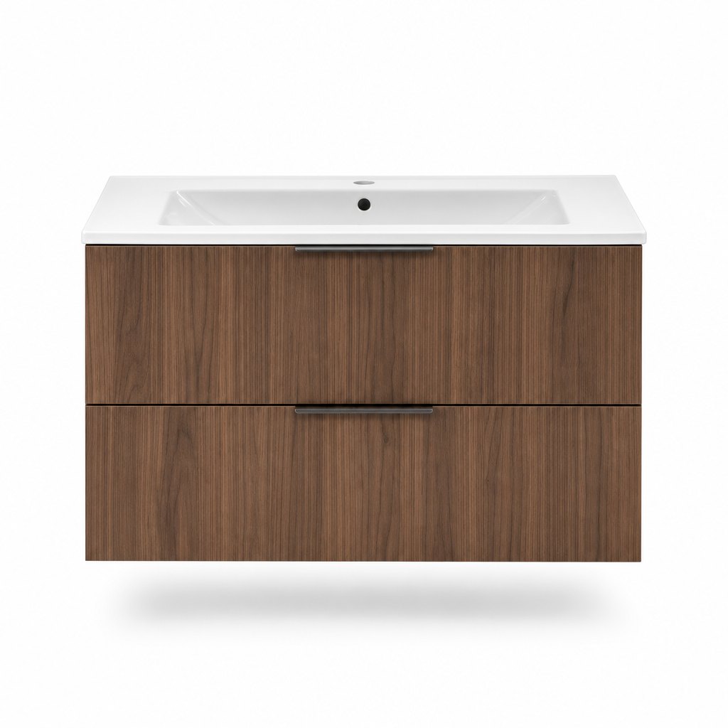 1000mm Walnut Wall-Hung Vanity — Vertical Wood-Grain + Smart LED Mirror Cabinet — FAME bathroom cabinet manufacturer
