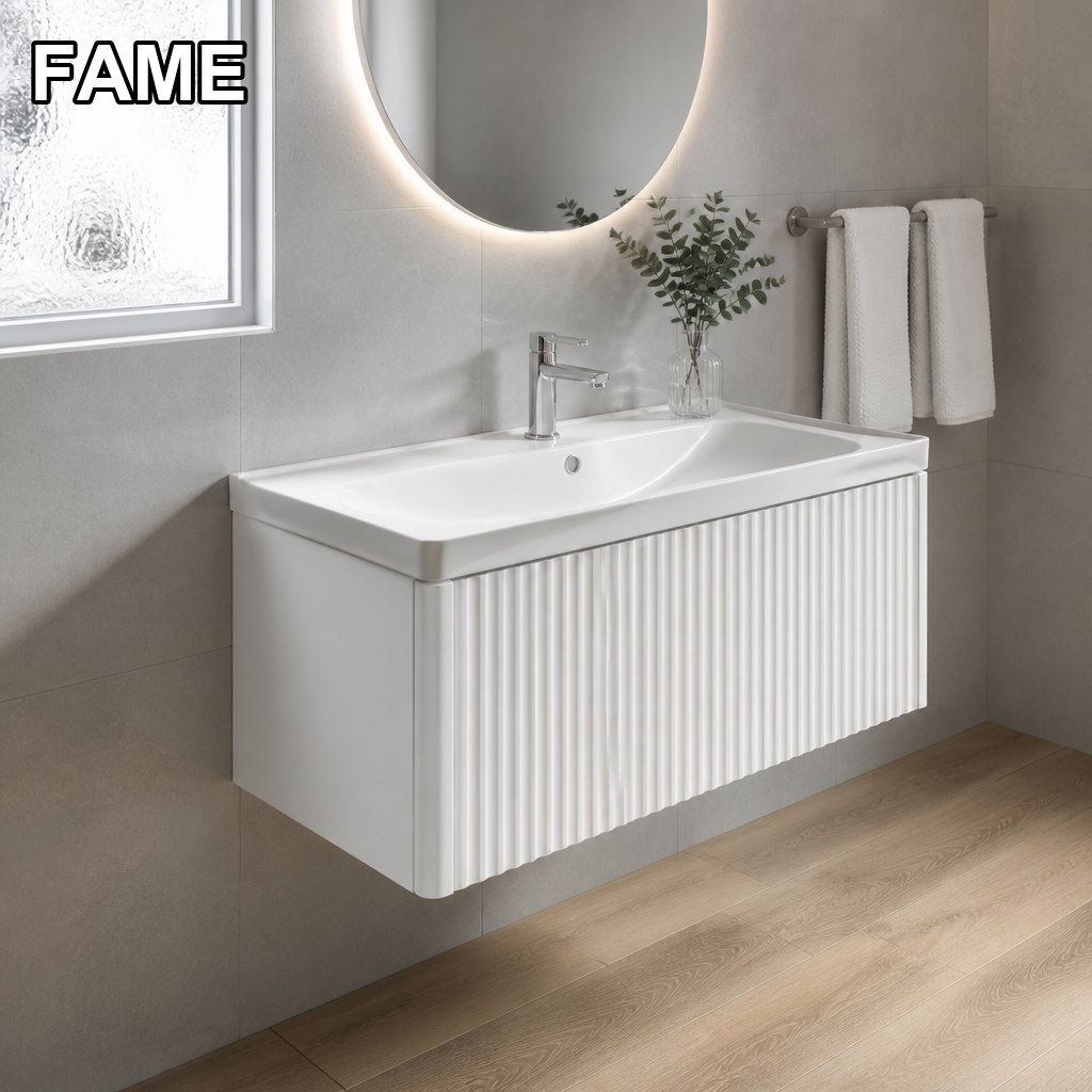 1000mm White Fluted Vanity — Wave-Rim Ceramic Basin in a real bathroom setting