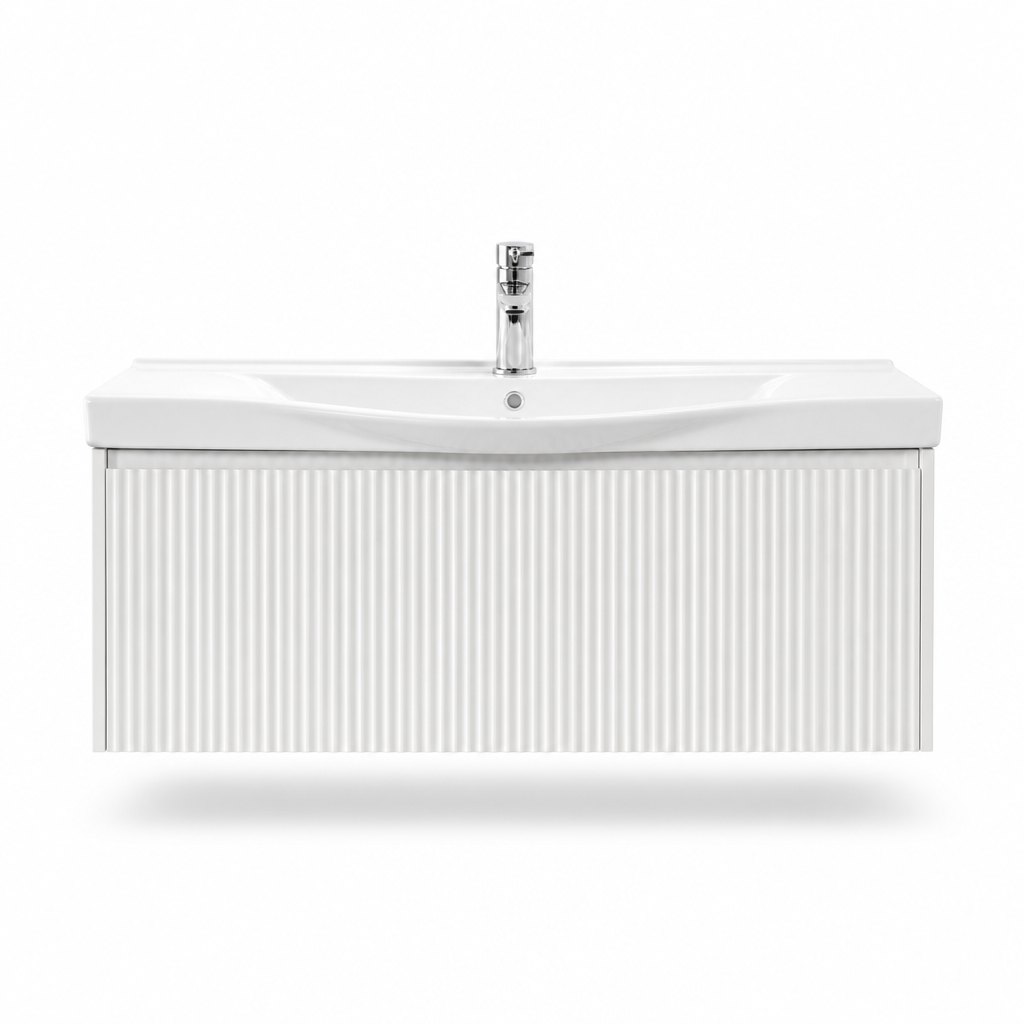 1000mm White Fluted Vanity — Wave-Rim Ceramic Basin — FAME bathroom cabinet manufacturer