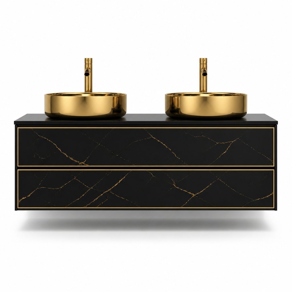 1200mm Black & Gold Vanity — Dual Gold Vessel Basins — FAME bathroom cabinet manufacturer