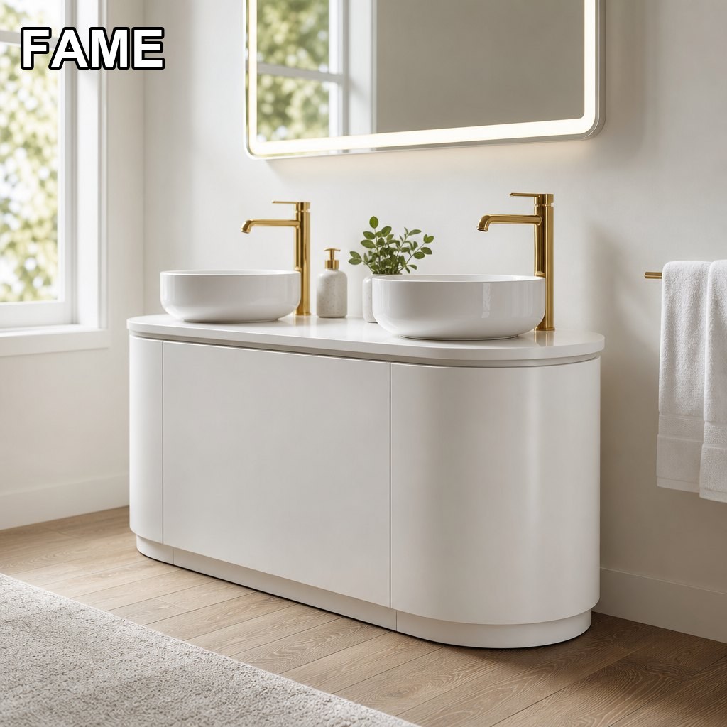 1200mm Cylinder Floor Vanity — Rounded Barrel Body in a real bathroom setting
