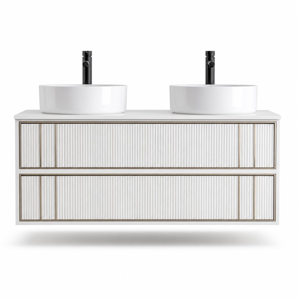 1200mm Fluted Gold-Ribbed Vanity — Metallic Line Texture — FAME bathroom cabinet manufacturer