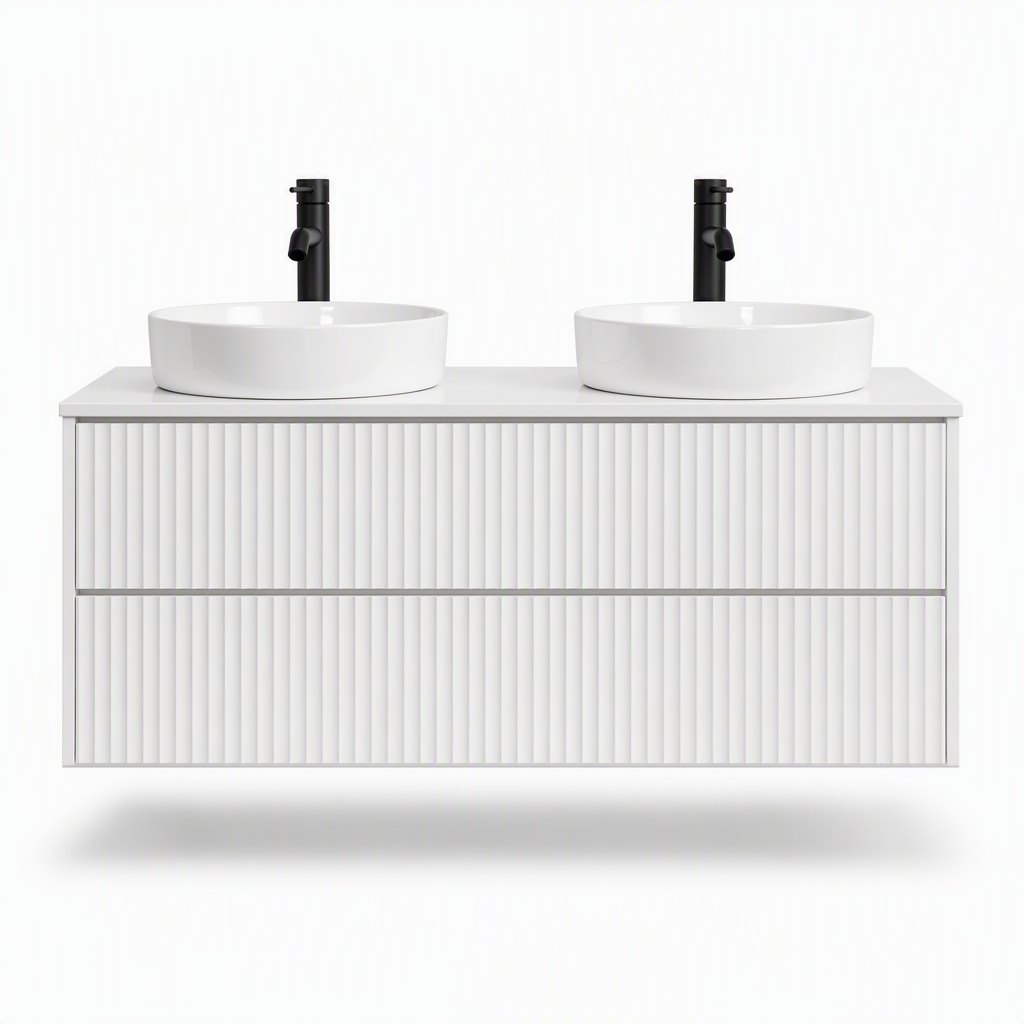 1200mm Fluted White Double-Vessel Vanity — FAME OEM bathroom vanity