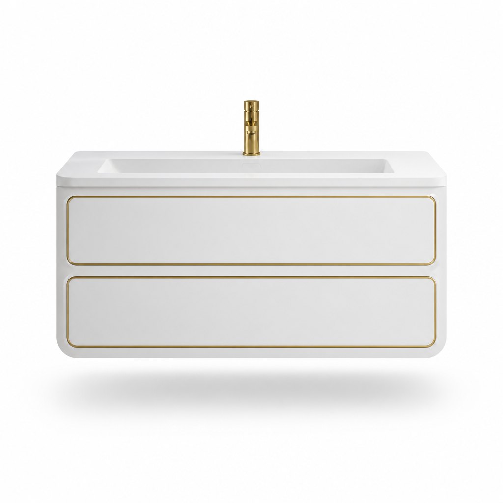 1200mm Gold-Line Rounded Vanity — Curves With Gold Lines — FAME bathroom cabinet manufacturer