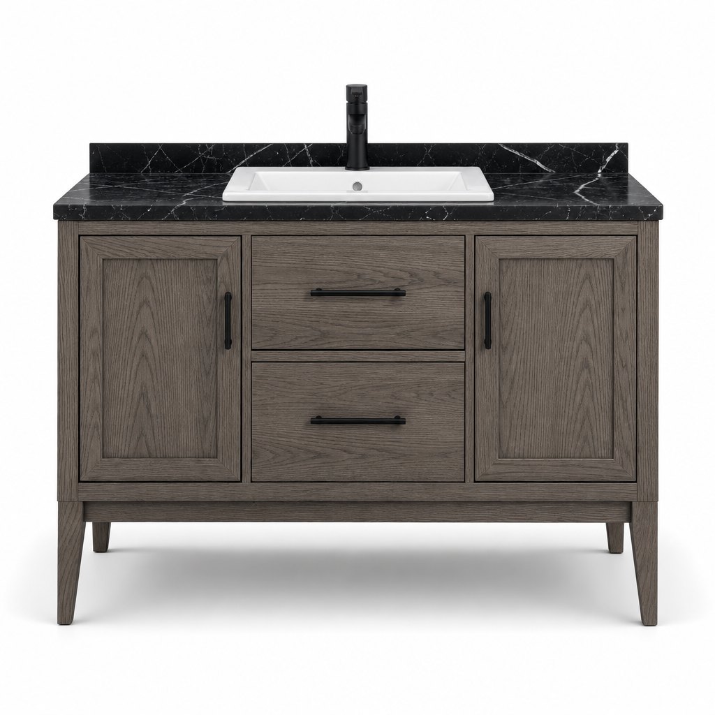1200mm Grey-Walnut Vanity — Nero Marquina Marble Top — FAME bathroom cabinet manufacturer