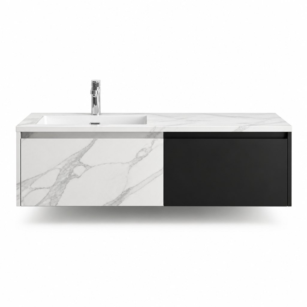 1200mm Marble & Black Asymmetric Vanity — FAME OEM bathroom vanity