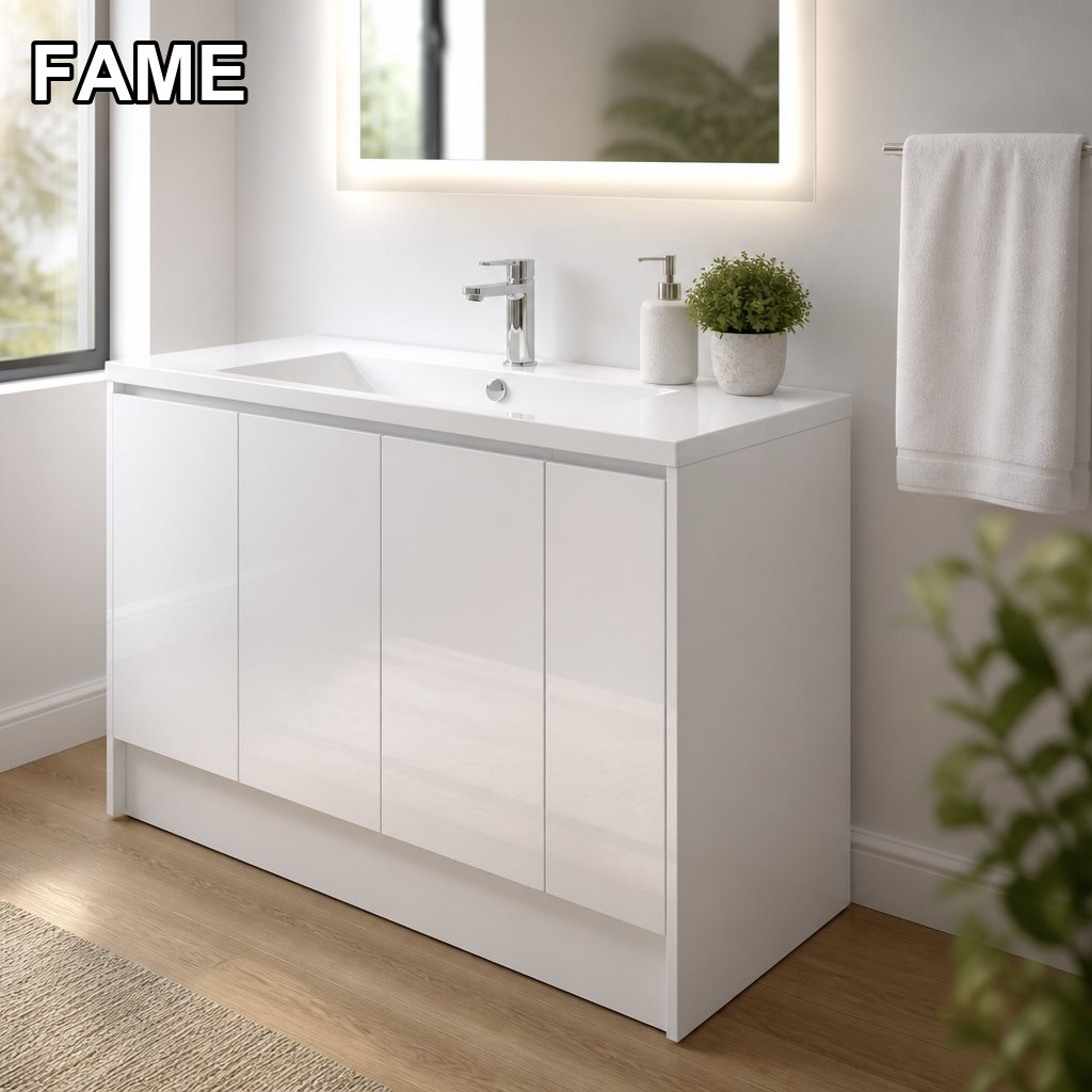 1200mm Melamine Gloss Vanity — Durable, Family-Ready in a real bathroom setting