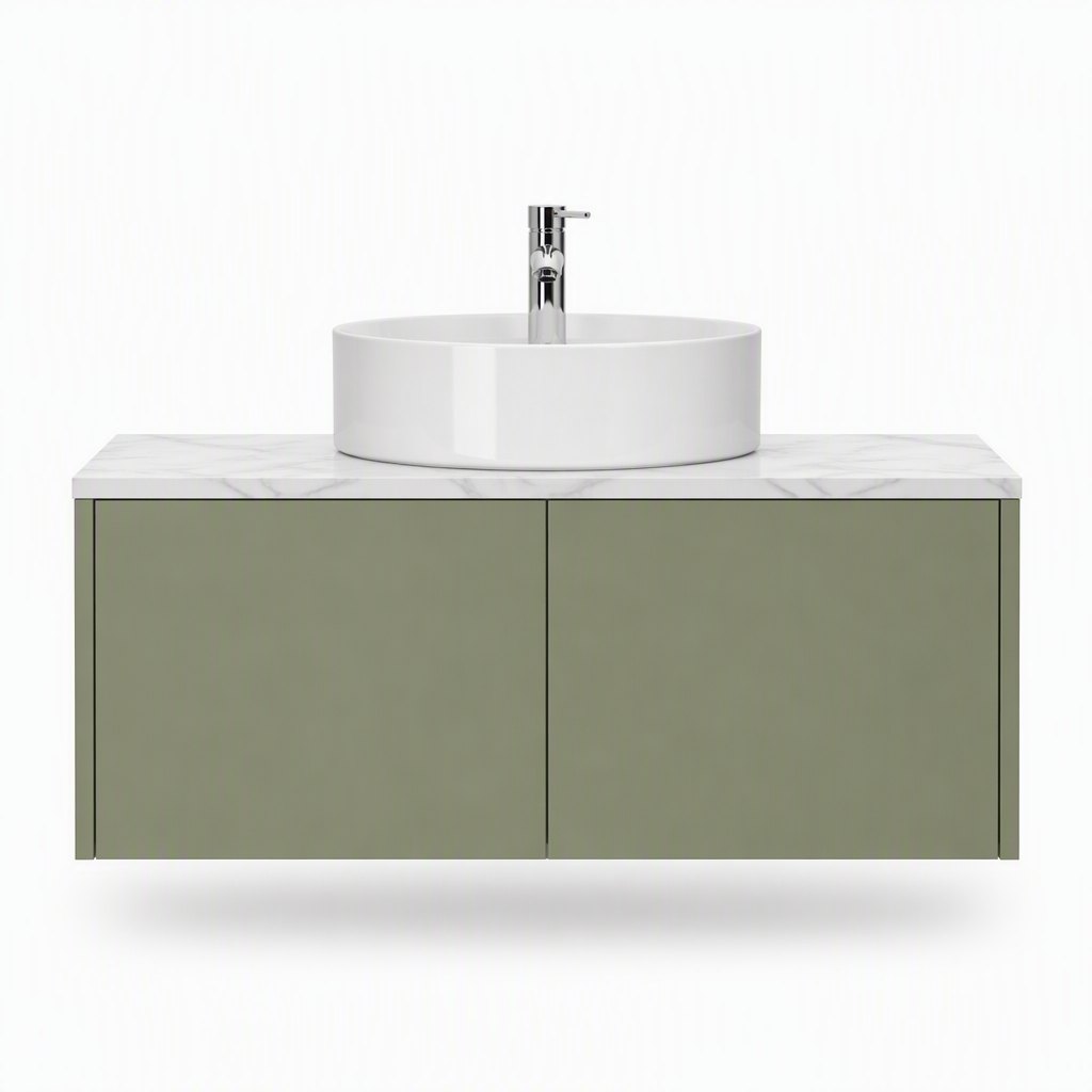 1200mm Sage Green Vanity — Marble-Pattern Top, Round Vessel Basin — FAME bathroom cabinet manufacturer