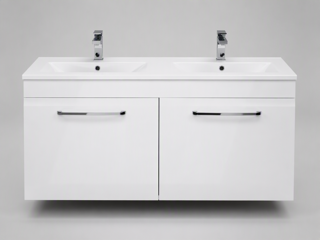 48 inch double bowl bathroom vanity with two basins and high gloss lacquer finish