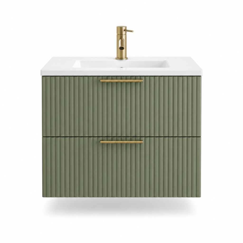 500mm Sage Fluted Cloakroom Vanity Unit — Two-Drawer Wall-Hung — FAME bathroom cabinet manufacturer
