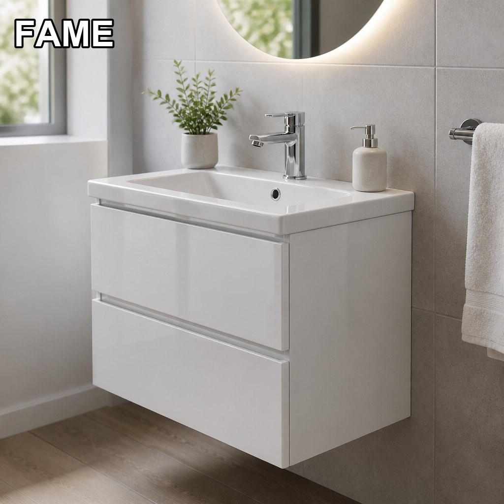 600mm Gloss White Compact Vanity — Small Space, Full Style in a real bathroom setting