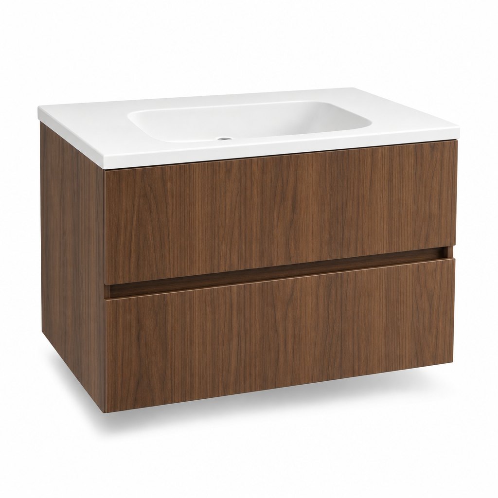 650 mm Warm Walnut Floating Vanity — Full PVC Waterproof Body + Seamless One-Piece Basin — FAME bathroom cabinet manufacturer