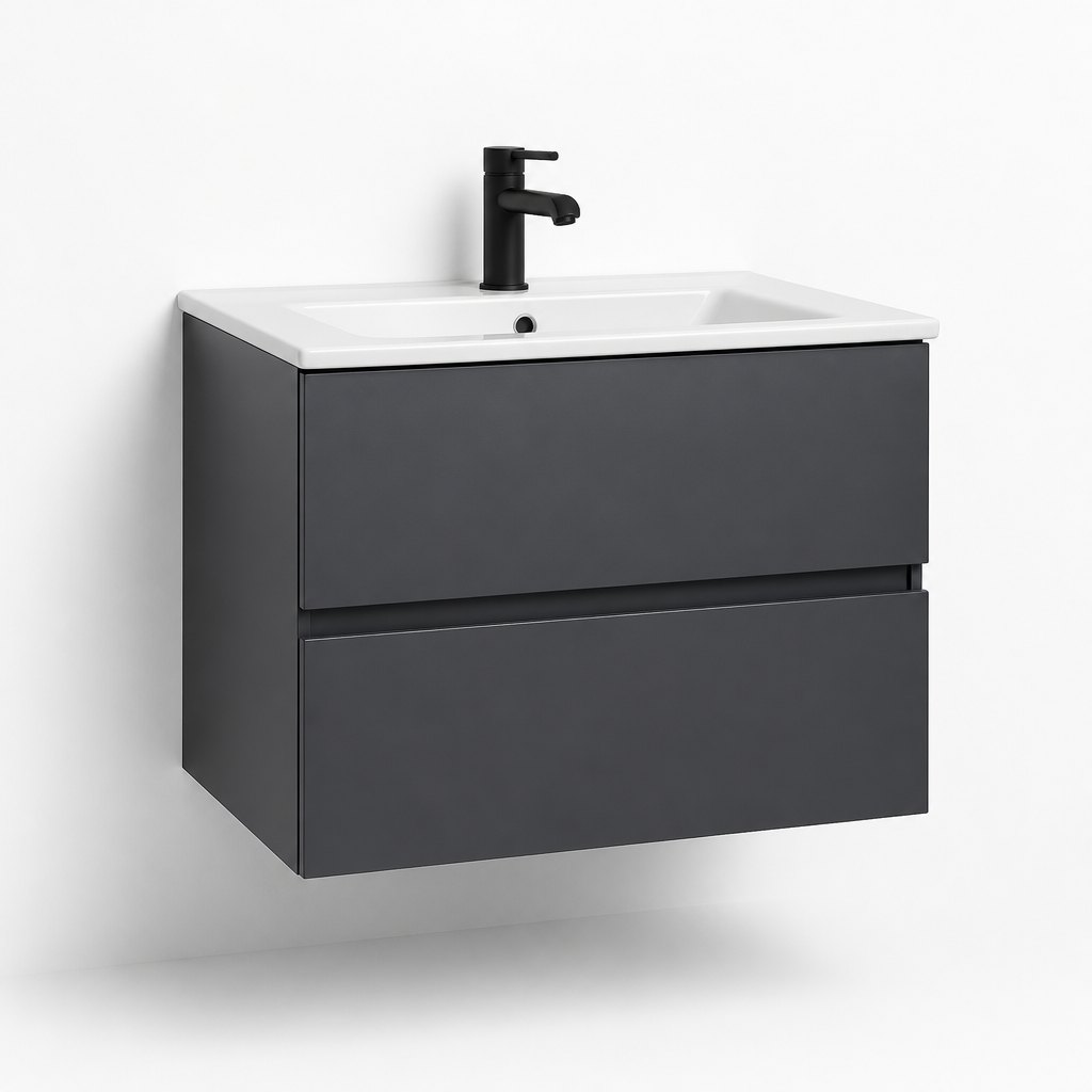 700mm Matt Anthracite Wall-Hung Vanity Unit — Ceramic Countertop Basin — FAME bathroom cabinet manufacturer