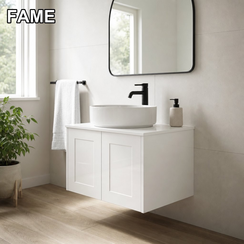 750mm Gloss White Shaker Vanity — Classic Craft, Modern Finish in a real bathroom setting