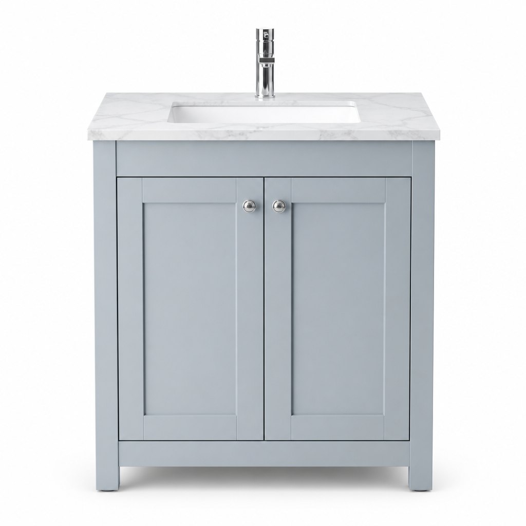 750mm Shaker Blue Vanity — Marble Top, Undermount Sink — FAME bathroom cabinet manufacturer