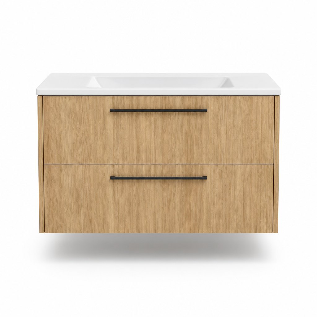 800mm Oak Wall-Hung Vanity — Seamless Integrated Ceramic Basin — FAME bathroom cabinet manufacturer