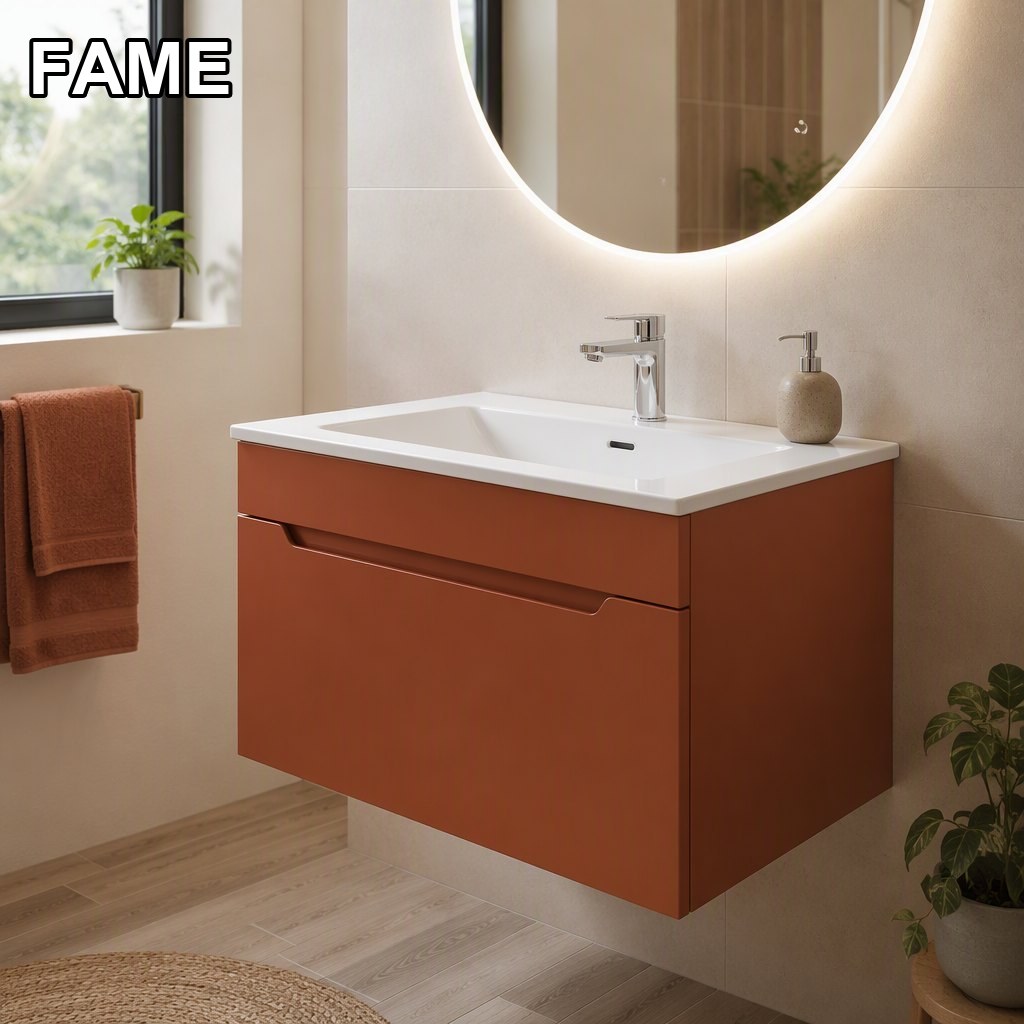 800mm Terracotta Wall-Hung Vanity — Sloped Ceramic Basin in a real bathroom setting
