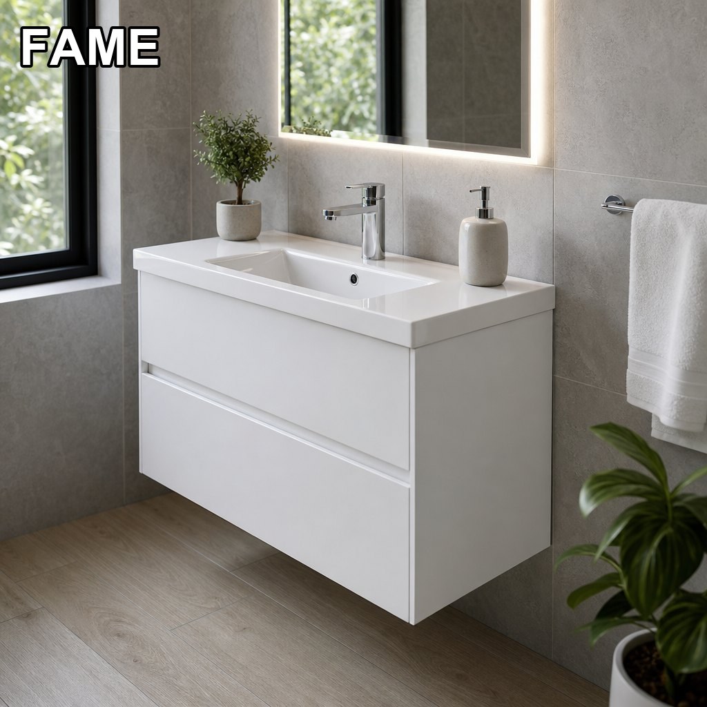 800mm Waterproof Melamine Vanity — Two Drawers, Value Price in a real bathroom setting