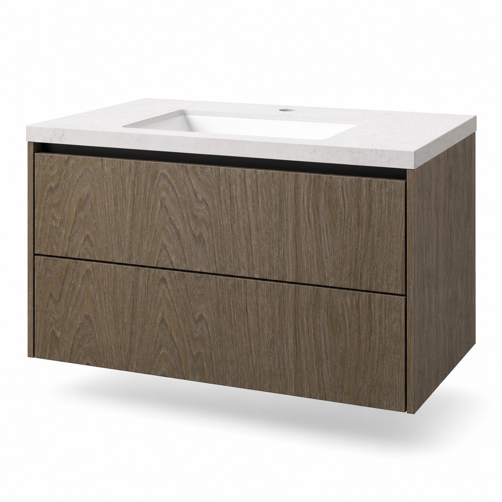 850mm Eucalyptus Wall-Hung Vanity — Chilean Timber Tone on a 20mm Stone Deck — FAME bathroom cabinet manufacturer