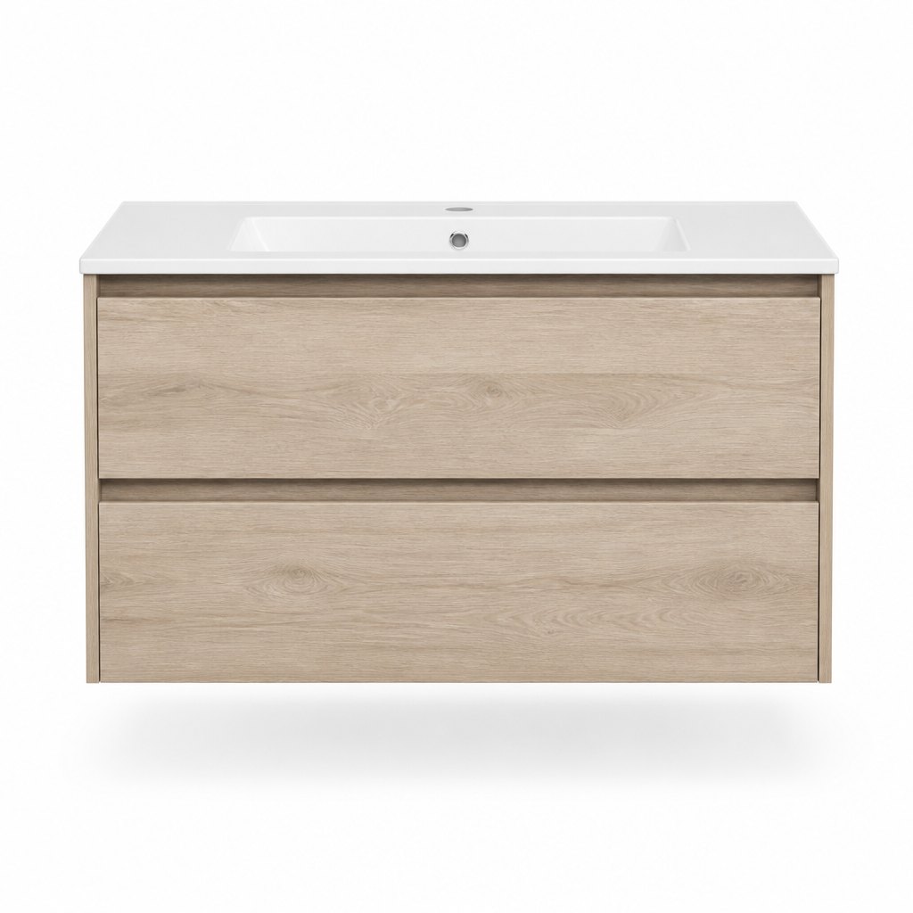 900mm Coastal Oak Wall-Hung Vanity — Integrated Ceramic Basin — FAME bathroom cabinet manufacturer