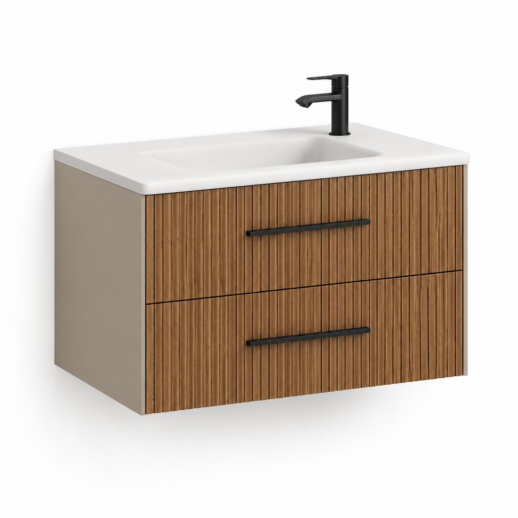 900 mm Freijó Slat Vanity with a Sculpted Solid-Surface Basin for Brazilian Apartments — FAME bathroom cabinet manufacturer