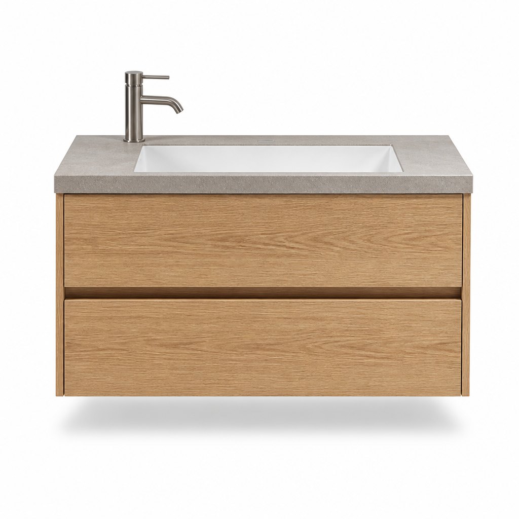 900mm Oak Wall-Hung Vanity — One-Piece Sintered-Stone Washbasin for German Bathrooms — FAME bathroom cabinet manufacturer