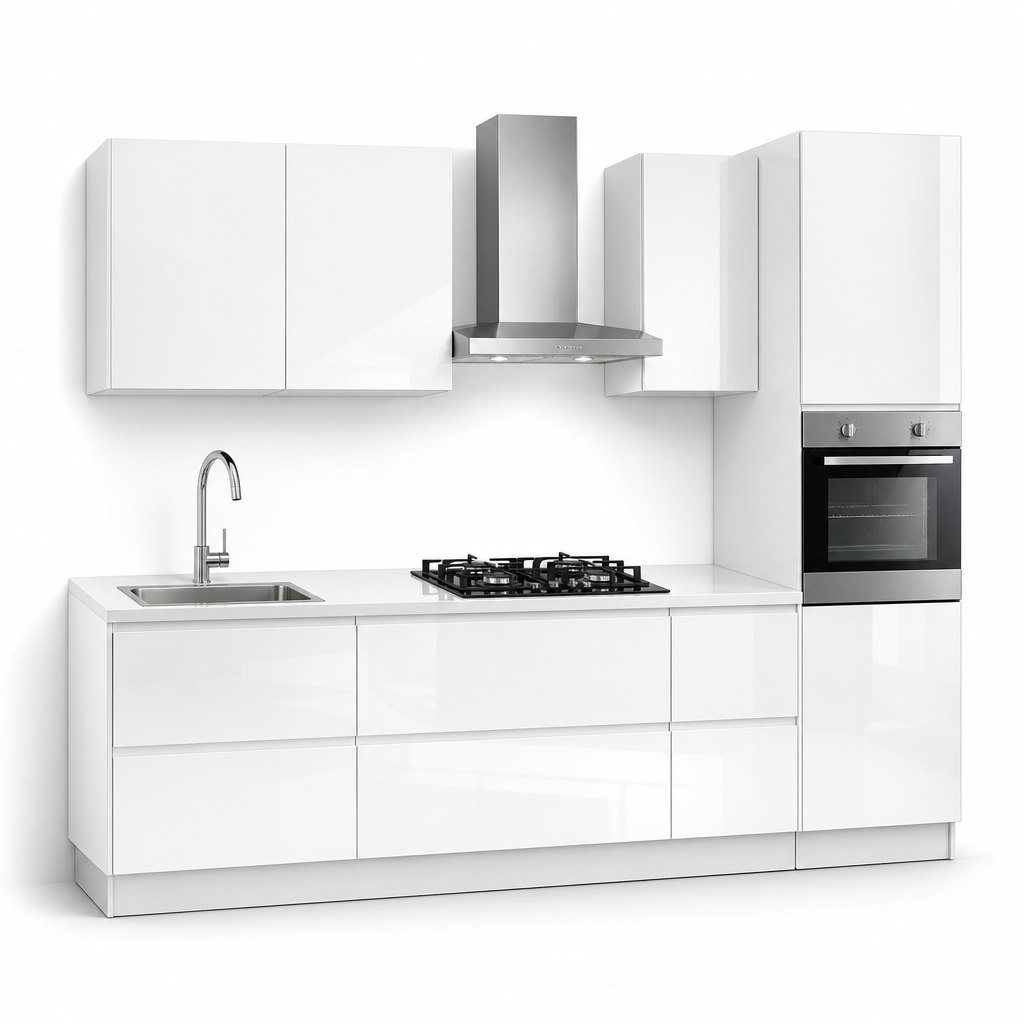 High-Gloss White Modular Kitchen — Piano-Grade Lacquer — FAME kitchen cabinet manufacturer