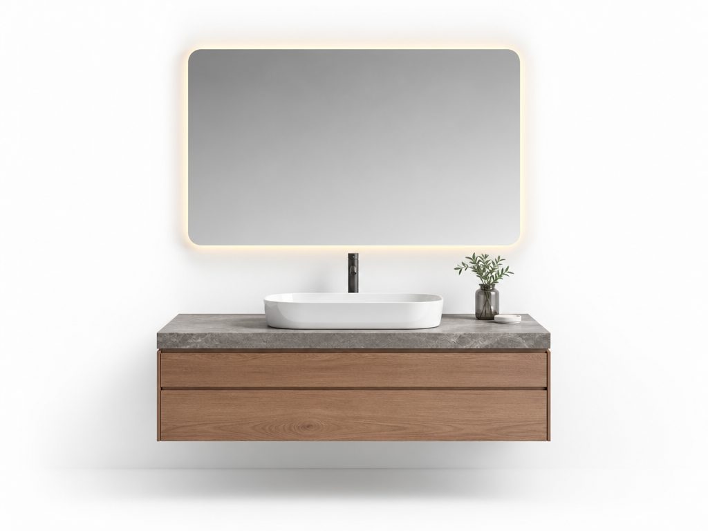 Wall-mounted bathroom vanity set with LED mirror