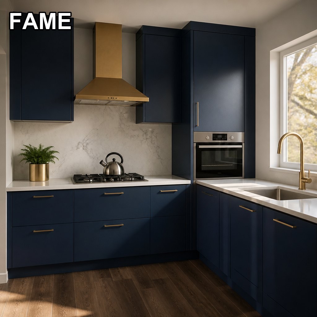 Navy Blue Modern Kitchen — Deep Matte Statement in a real kitchen setting