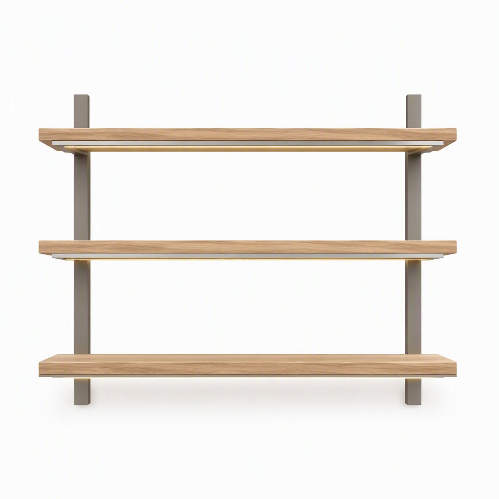 Kitchen Open Shelving with LED — Oak Wall Shelves, Recessed Light Profile — FAME kitchen cabinet manufacturer