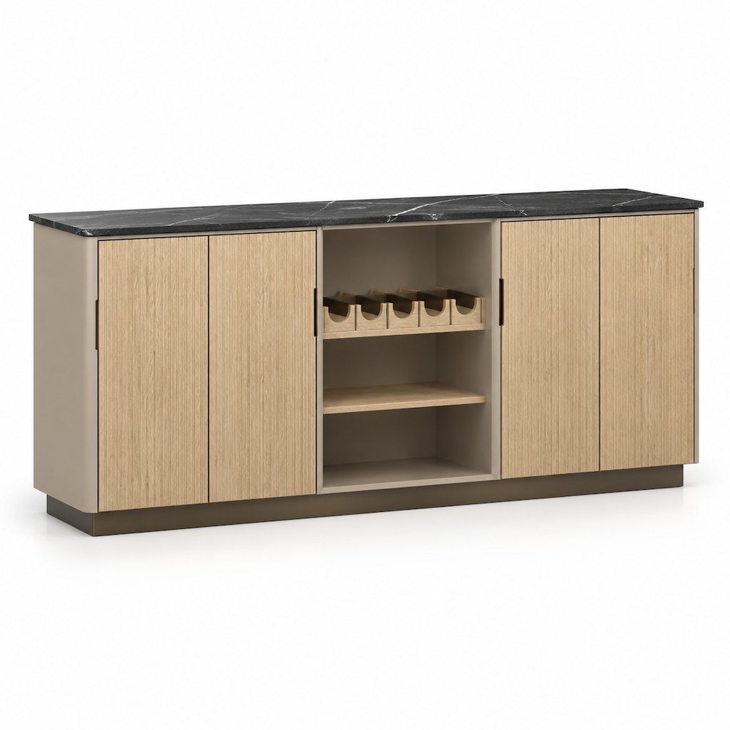 Kitchen Sideboard & Buffet — Reeded Oak Doors, Black Marble Top — FAME kitchen cabinet manufacturer