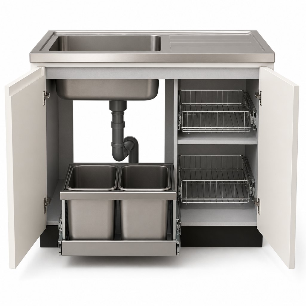 Sink Base Cabinet — Pull-Out Waste Sorting, Under-Sink Drawers — FAME kitchen cabinet manufacturer