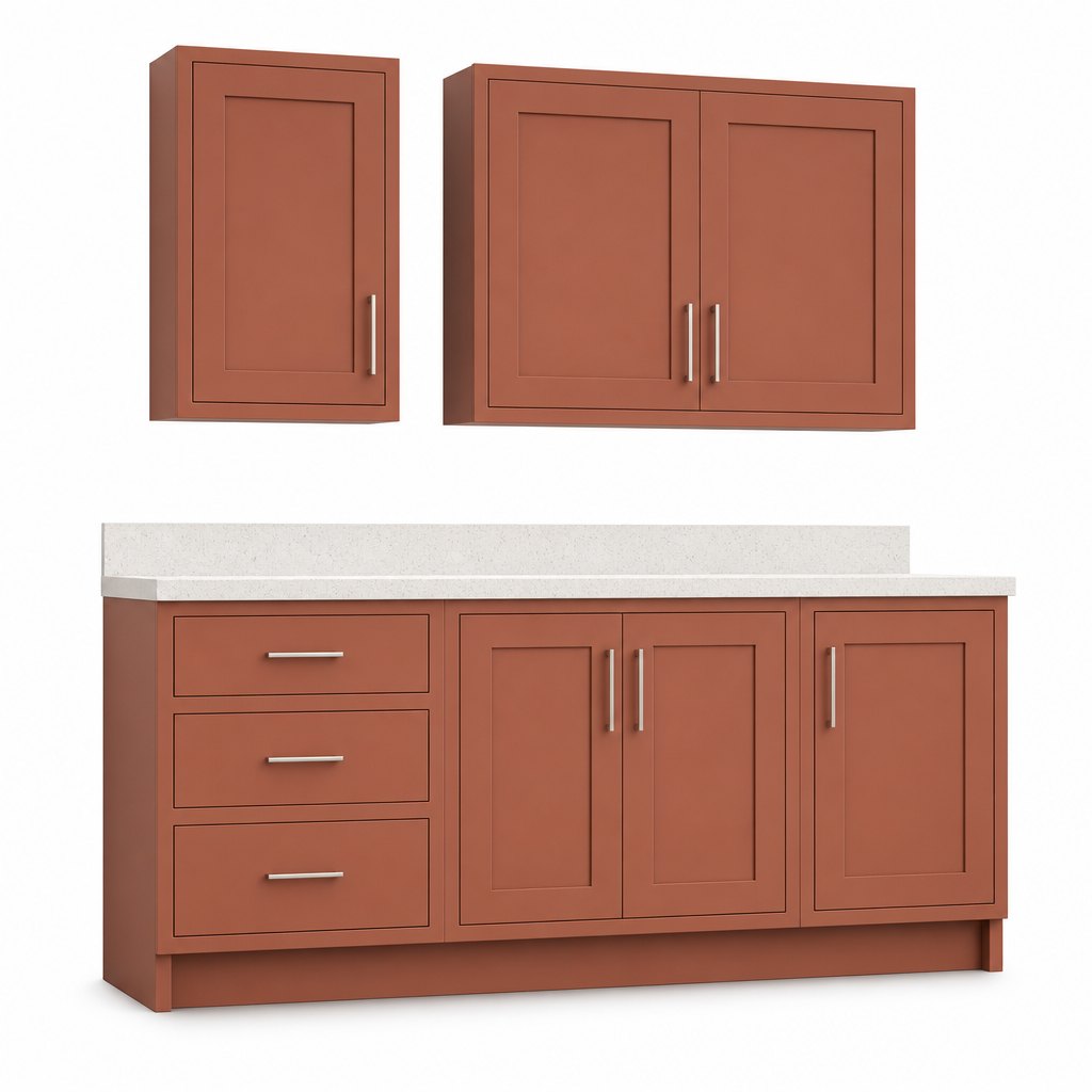 Terracotta Clay Face-Frame Shaker Kitchen — 2.25-Inch Doors on a Full-Overlay Face Frame — FAME kitchen cabinet manufacturer