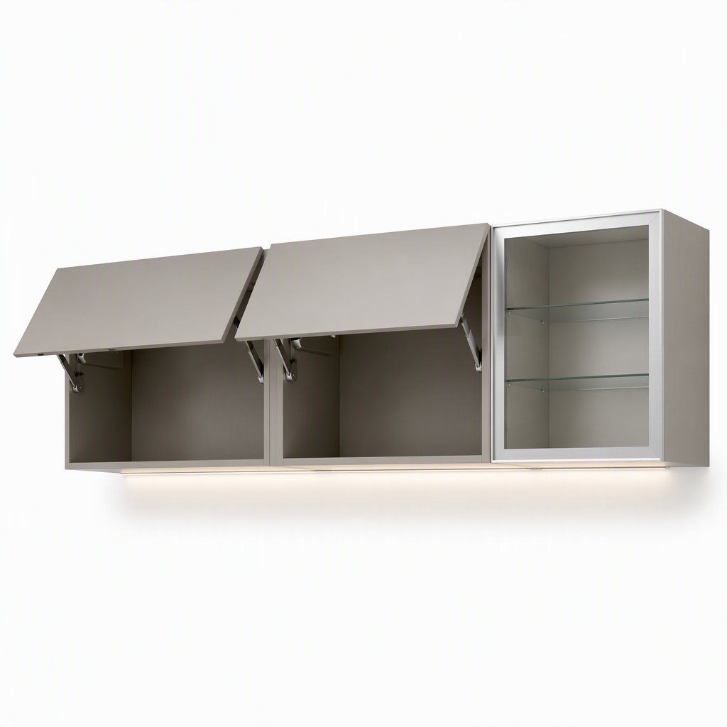 Wall & Lift-Up Kitchen Cabinets — Soft-Close Flap Doors, Glass and LED Options — FAME kitchen cabinet manufacturer